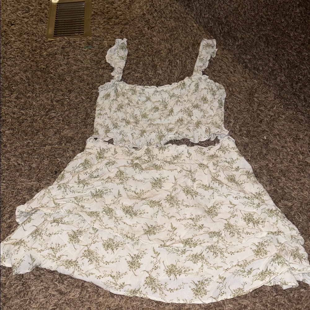 Paper Crane Cream and Green Floral Kids Dress
